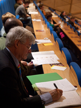 Robin Harper takes notes during the Scottish Green Party Conference