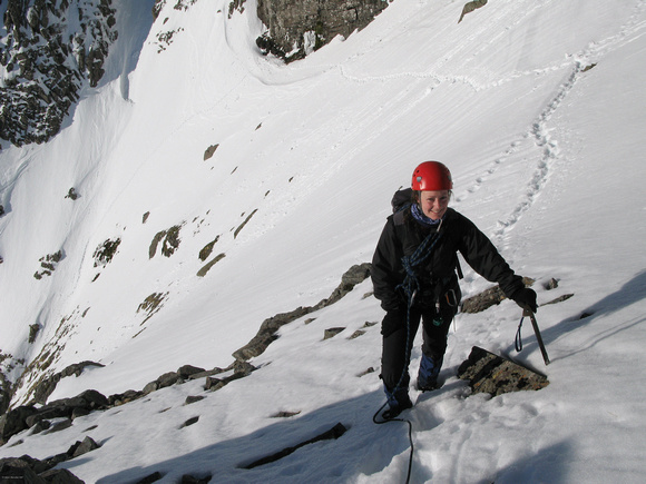 Traversing into Ledge Route from Number 5 Gully