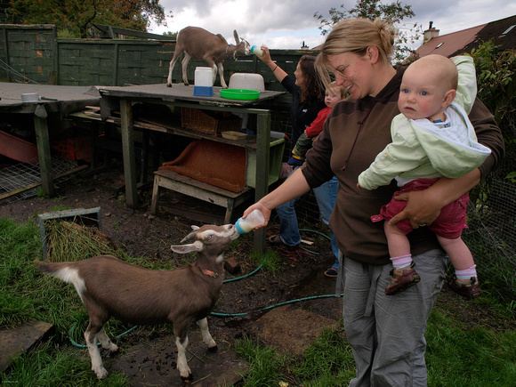 Vicky and Emma feeding the goats