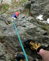Malcolm nearing the top of the third pitch of Savernake, Raven C